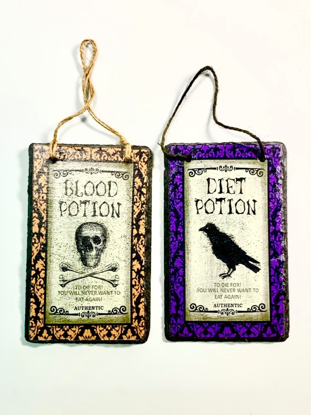 Rustic Gothic Sign Plaques Halloween Skull & Bones/Raven Diet Potion Apothecary